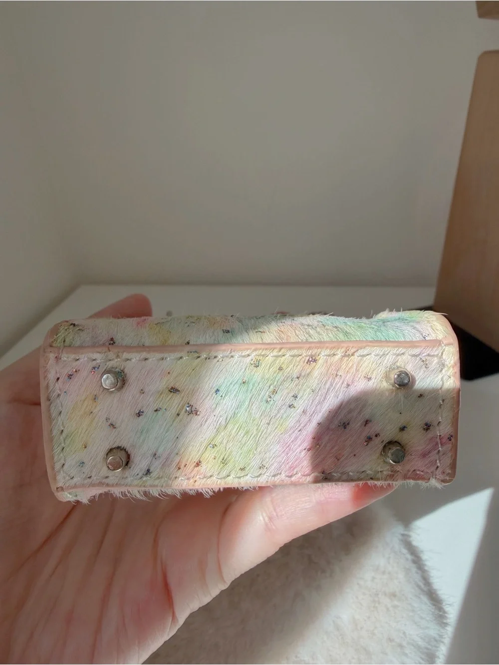 Pastel Shimmer Genuine Leather & Real Horsehair Mini Bag Charm